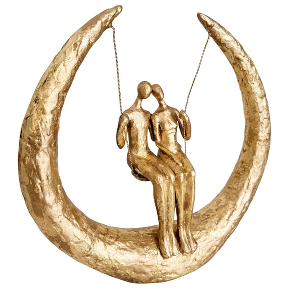 Escultura Casal No Balanco Dourado 32cm