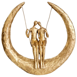 Escultura Casal No Balanco Dourado 32cm
