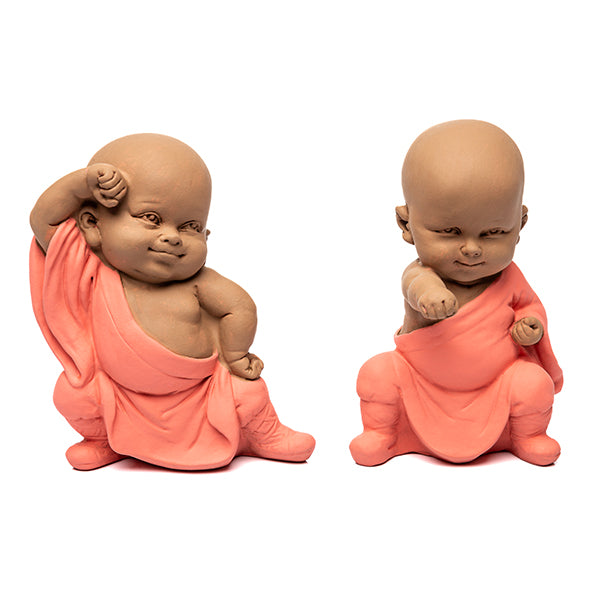 Escultura Monge Lutador Laranja 12cm Ass2