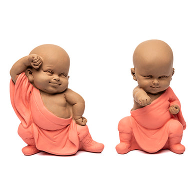 Escultura Monge Lutador Laranja 12cm Ass2
