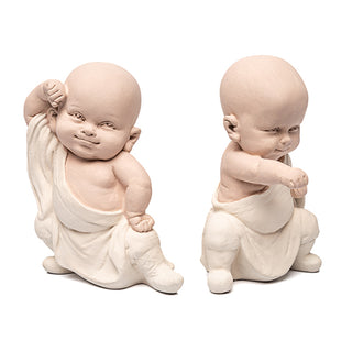 Escultura Monge Lutador Creme 12cm Ass2