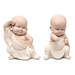 Escultura Monge Lutador Creme 12cm Ass2