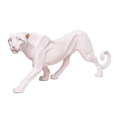 Escultura Leopardo Caminhando Creme 45x15cm