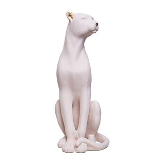 Escultura Leopardo Sentado Creme 34cm