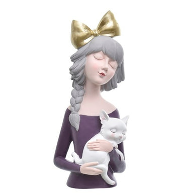 Escultura Mulher C/ Gato 36cm