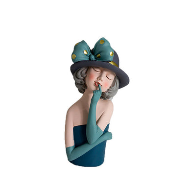 Escultura Mulher C/ Mão Na Boca Verde 20cm