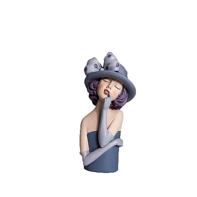 Escultura Mulher C/ Mão Na Boca Cinza 20cm