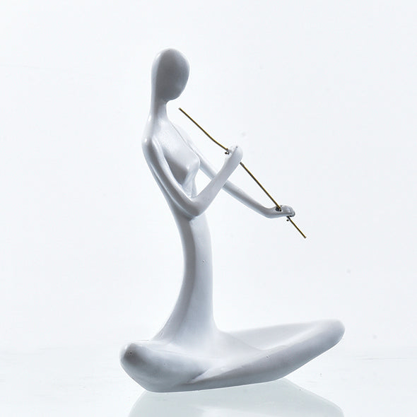 Escultura Figura Tocando Flauta Branca 20cm