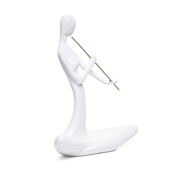 Escultura Figura Tocando Flauta Branca 20cm
