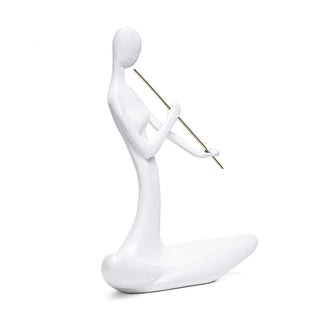 Escultura Figura Tocando Flauta Branca 20cm