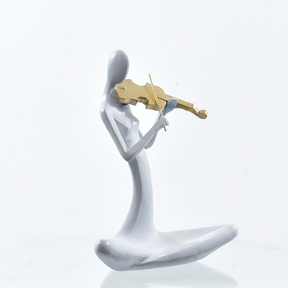 Escultura Figura Tocando Violino Branca 20cm