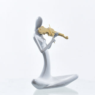 Escultura Figura Tocando Violino Branca 20cm