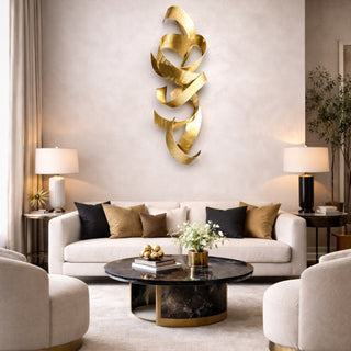 Escultura de Parede Fitas Douradas 120x11x49cm