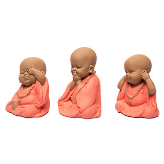 Escultura Monge Laranja Cego/surdo/mudo 10cm Ass3