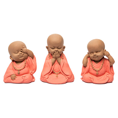 Escultura Monge Laranja Cego/surdo/mudo 10cm Ass3