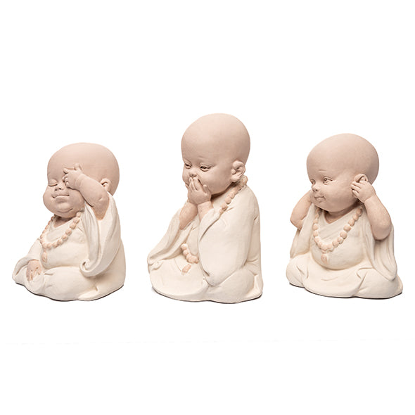 Escultura Monge Bege Cego/surdo/mudo 10cm Ass3