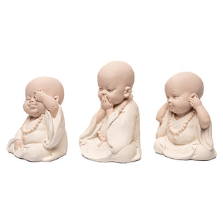 Escultura Monge Bege Cego/surdo/mudo 10cm Ass3