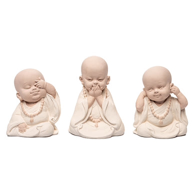 Escultura Monge Bege Cego/surdo/mudo 10cm Ass3