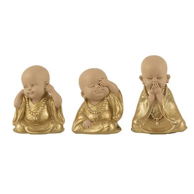 Escultura Monge Dourado Cego/surdo/mudo 10cm Ass3