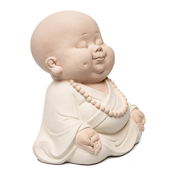 Escultura Monge Meditando Creme 20cm