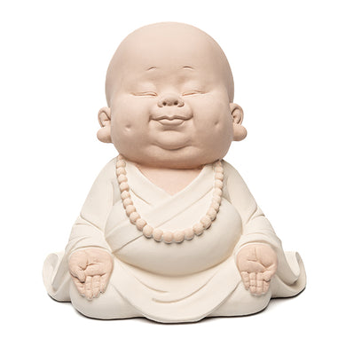 Escultura Monge Meditando Creme 20cm