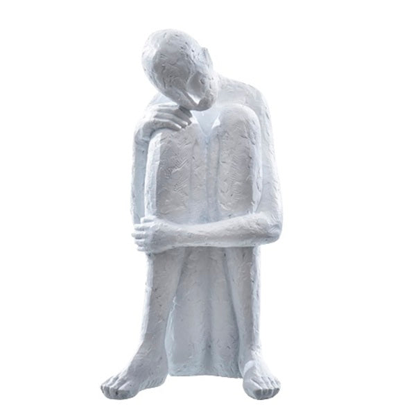 Escultura Figura Sentada Pensativa Branco H 30cm