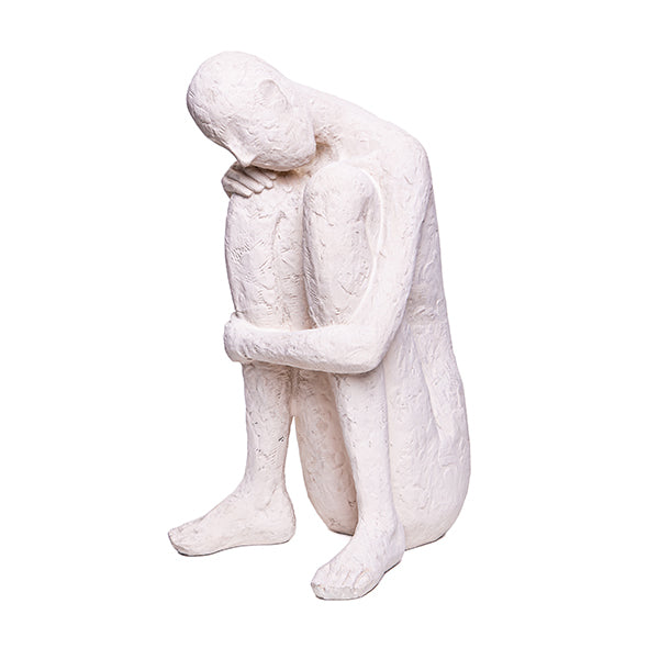 Escultura Figura Sentada Pensativa Creme H 30cm