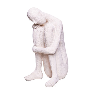 Escultura Figura Sentada Pensativa Creme H 30cm