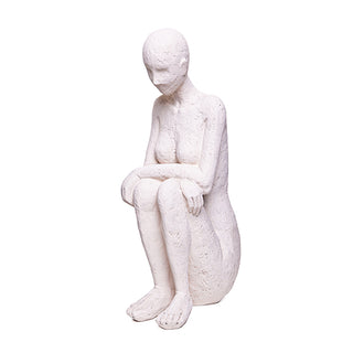 Escultura Figura Sentada Pensativa Creme M 32cm
