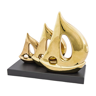 Escultura Barcos Dourados Na Base 30cm