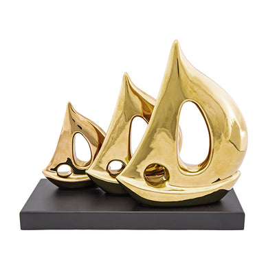 Escultura Barcos Dourados Na Base 30cm