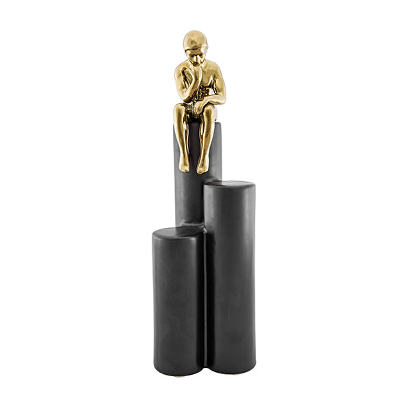 Escultura Figura Sentada Na Base Preta 35cm