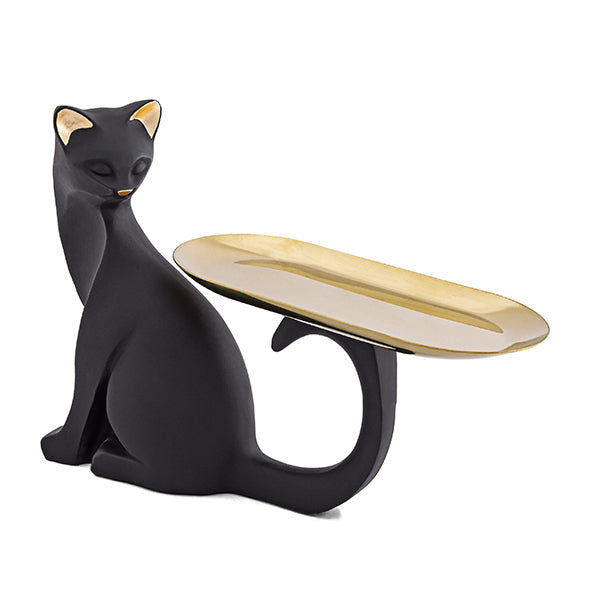 Escultura Gato C/ Bandeja Pto Sentado 19cm