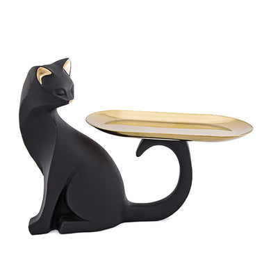 Escultura Gato C/ Bandeja Pto Sentado 19cm