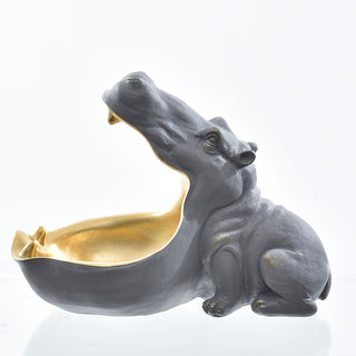 Escultura Hipopotamo Cinza C/ Boca Aberta 29x22cm