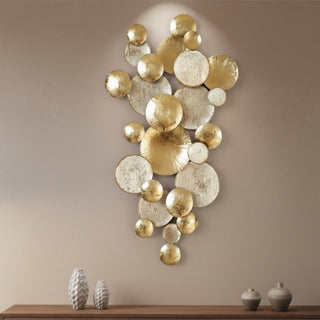 Escultura de Parede Circulos Brancos/dourados 50x6x90cm