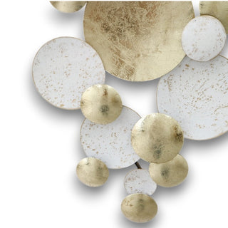 Escultura de Parede Circulos Brancos/dourados 50x6x90cm