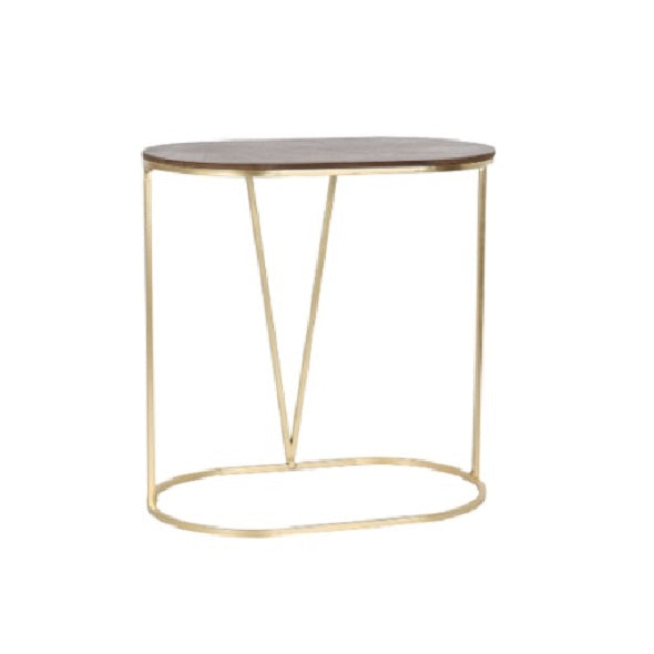 Mesa Lateral Oval C/ Tampo Em Madeira 66x40x66cm