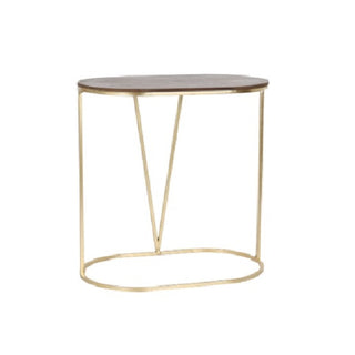 Mesa Lateral Oval C/ Tampo Em Madeira 66x40x66cm