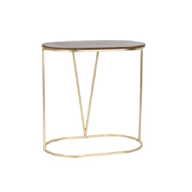 Mesa Lateral Oval C/ Tampo Em Madeira 66x40x66cm