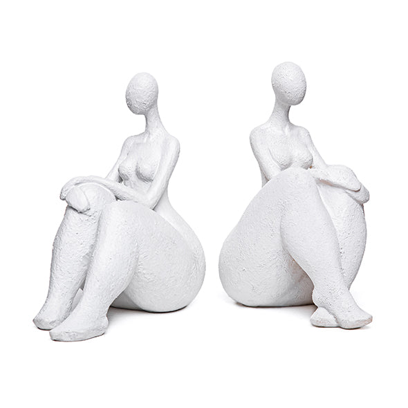 Escultura Mulher Sentada Branca 15cm