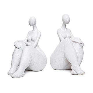 Escultura Mulher Sentada Branca 15cm