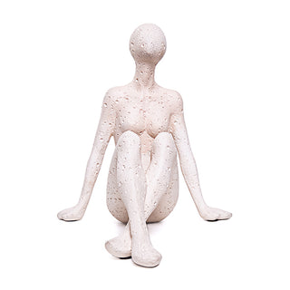 Escultura Mulher Pensativa Creme 23cm