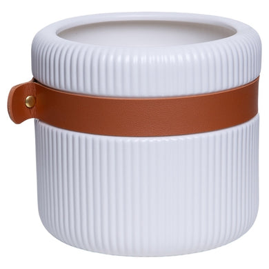 Cachepot C/ Detalhe Em Couro 15cm