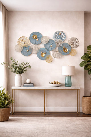 Escultura de Parede Circulos Azul/dourado 126x7x67cm