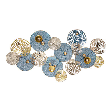 Escultura de Parede Circulos Azul/dourado 126x7x67cm