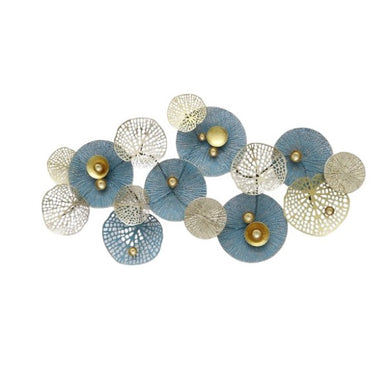 Escultura de Parede Circulos Azul/dourado 126x7x67cm