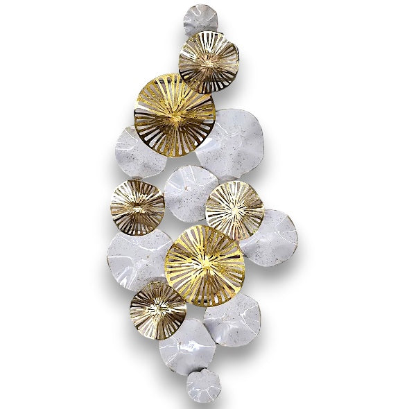 Escultura de Parede Circulos Bco/dourado 135x10x67cm