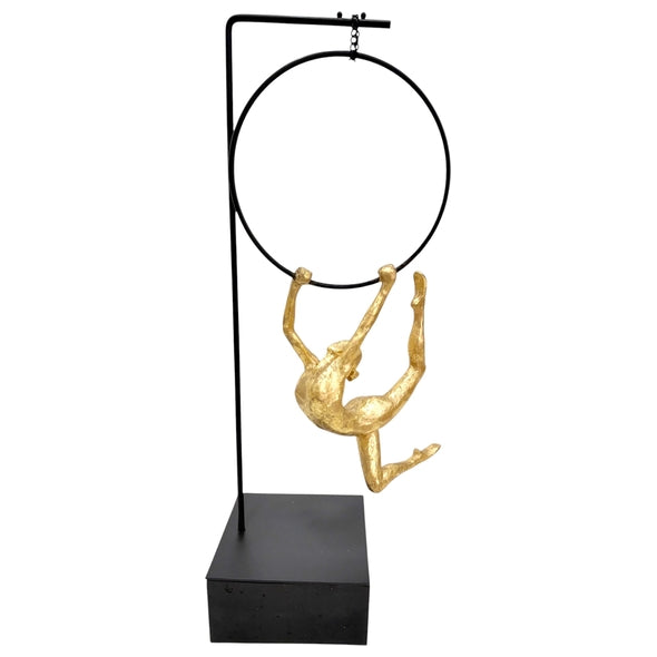 Escultura Ginasta Dourada Segurando Argola 48cm