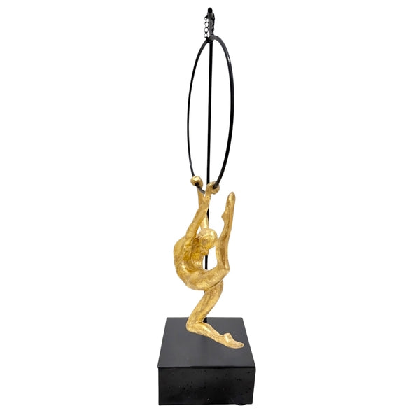 Escultura Ginasta Dourada Segurando Argola 48cm